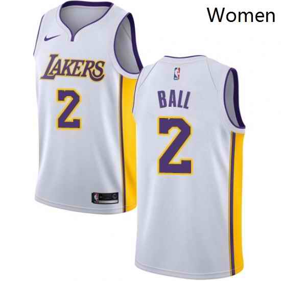 Womens Nike Los Angeles Lakers 2 Lonzo Ball Swingman White NBA Jersey Association Edition